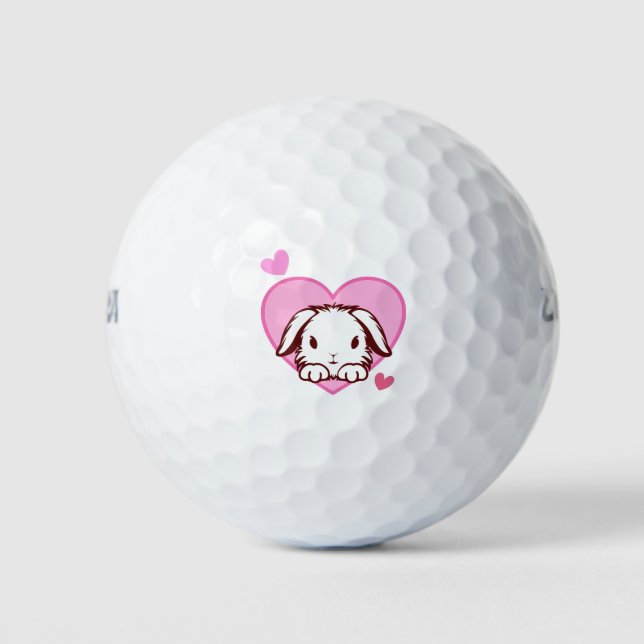 Balles De Golf Cute Bunny Coeur rose (Devant)