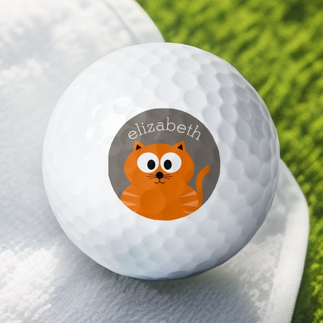 Balles De Golf Cute chatte à gras orange avec taupe personnalisé (Add Your Name to this Personalized Golf Ball)