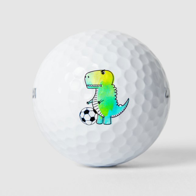 Balles De Golf Cute Dinosaur Aime Le Football Aquarelle (Devant)
