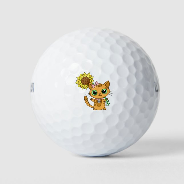 Balles De Golf Cute Kawaii Chat Holding Fleur (Devant)