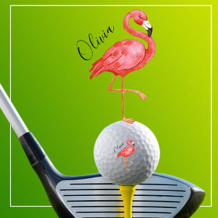 Balles De Golf Cute Pink Flamingo Monogrammed