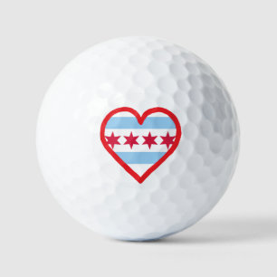 Balles De Golf Dessin du drapeau et du cœur de Chicago