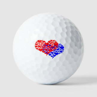 Balles De Golf Deux cœurs bleu et rouge