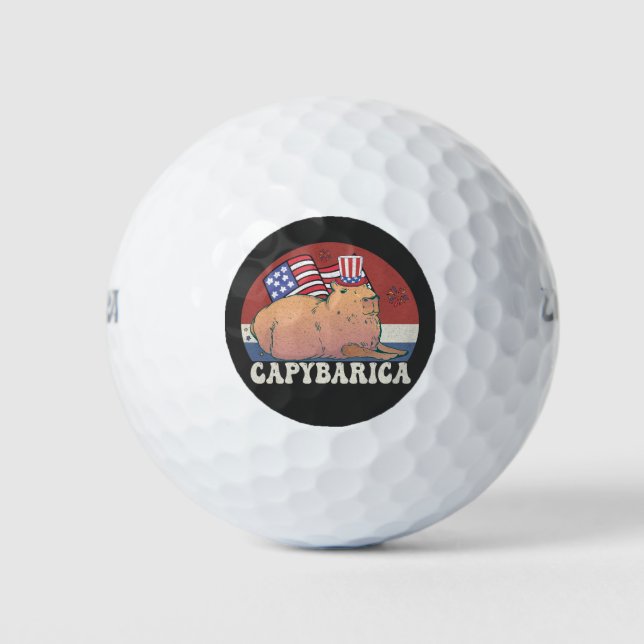 Balles De Golf Drapeau américain Capybara Lover Capybarica 4e (Devant)