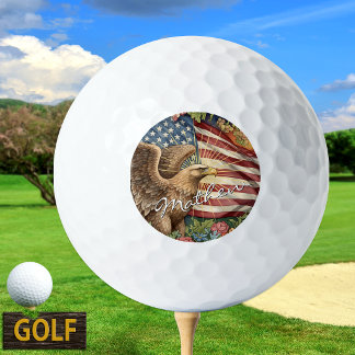 Balles De Golf Drapeau américain vintage, aigle, art patriotique 