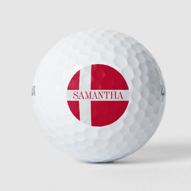 Balles De Golf Drapeau danois avec nom personnalisé (Devant)