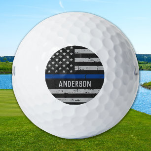 Balles De Golf Drapeau vintage mince de ligne bleue Police person