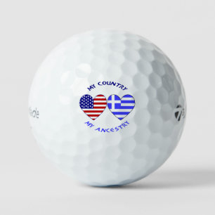 Balles De Golf Drapeaux USA Grèce Cœurs Pays Ancêtres