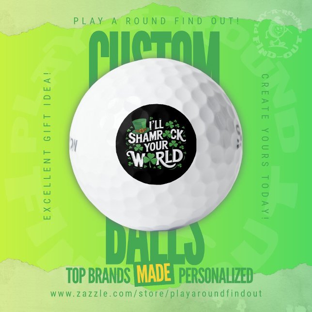 Balles De Golf Drôle de Trèfle de la Saint-Patrick Titleist (Custom golf balls by Play A Round Find Out, "I'll Shamrock Your World" cover St. Patrick's Day)