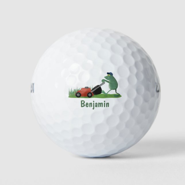 Balles De Golf Drôle grenouille verte tondre la pelouse dessin (Devant)