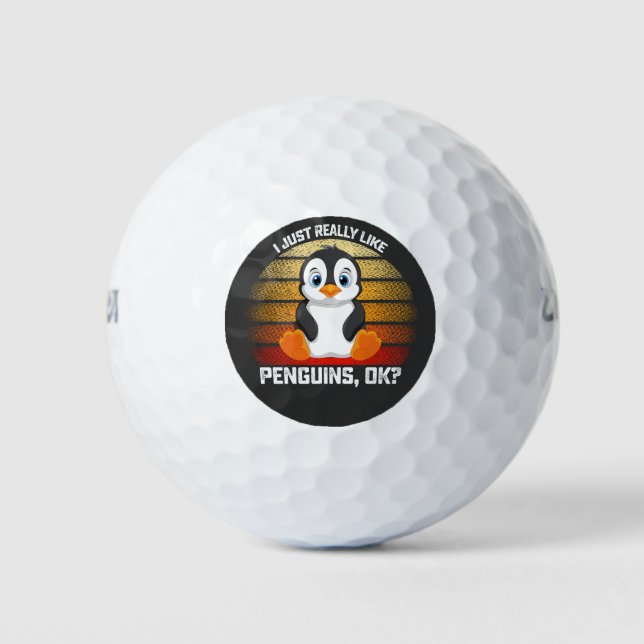 Balles De Golf Drôle J'Aime Vraiment Les Pingouins OK (Devant)