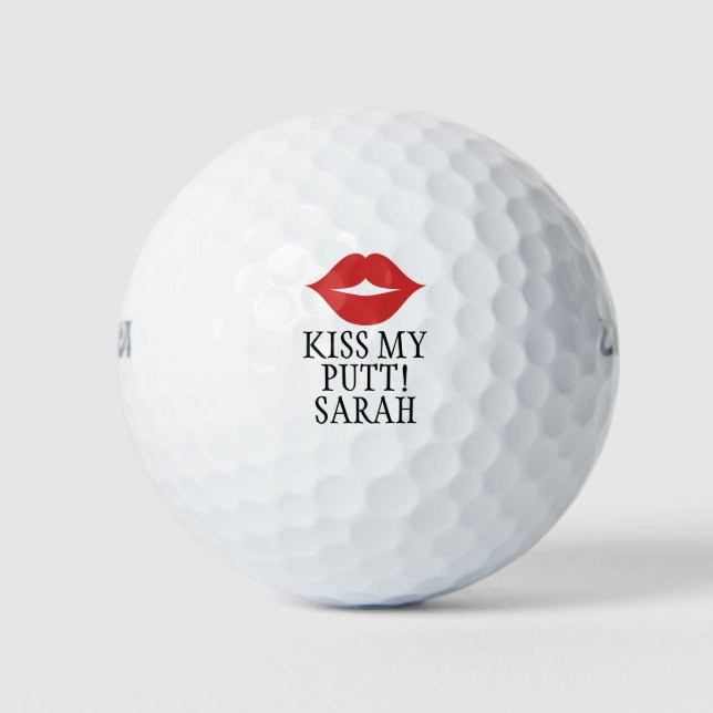Balles De Golf Drôle Personnalisé Kiss Me Putt Red Lips (Devant)