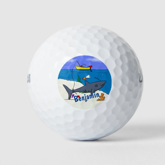 Balles De Golf Drôle requin couché et dessin animé de pêche (Devant)