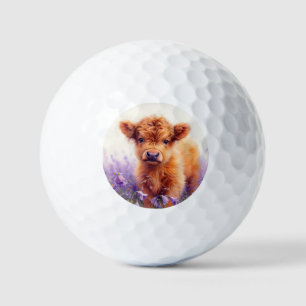 Balles De Golf Écossais Highland Vache Calf Violet Fleurs sauvage