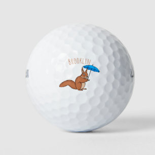 Balles De Golf Écureuil rouge mignon avec dessin animé parapluie
