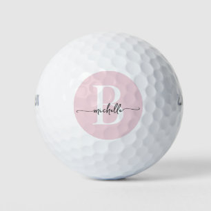Balles De Golf Élégant Blush rose moderne Script Monogramme Nom