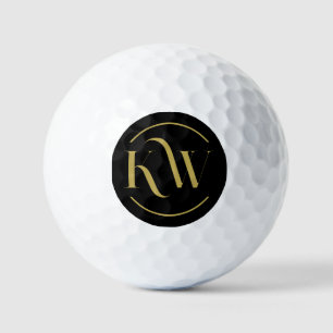 Balles De Golf Élégant Monogramme noir et or