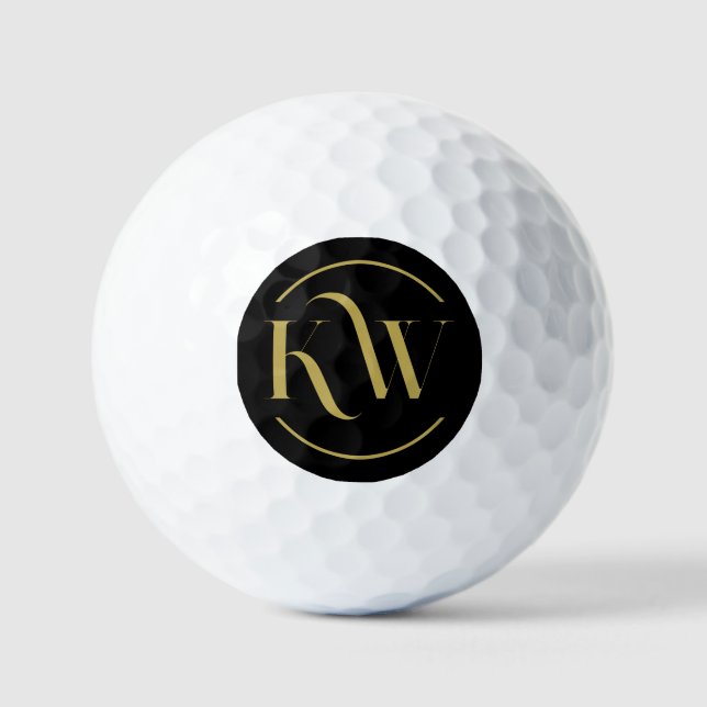 Balles De Golf Élégant Monogramme noir et or (Recto)