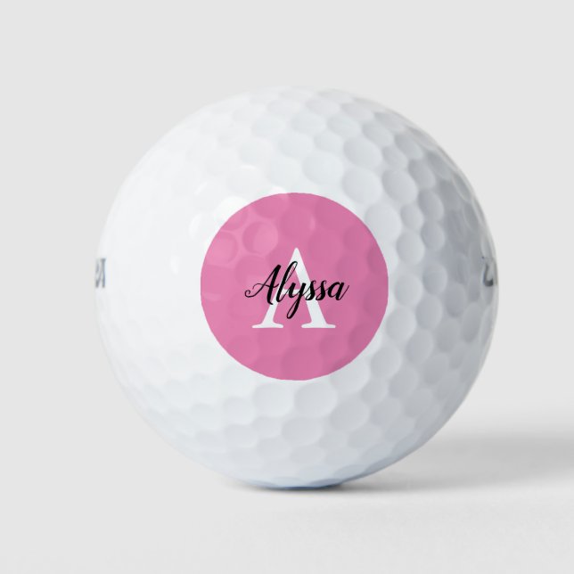 Balles De Golf Élégant Monogramme Rose Script Golf Balls (Devant)