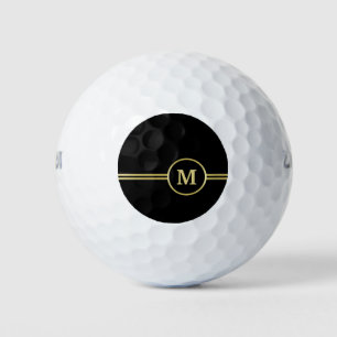 Balles De Golf Élégant or Monogramme personnalisé sur noir