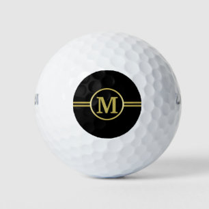 Balles De Golf Élégant or Monogramme personnalisé sur noir