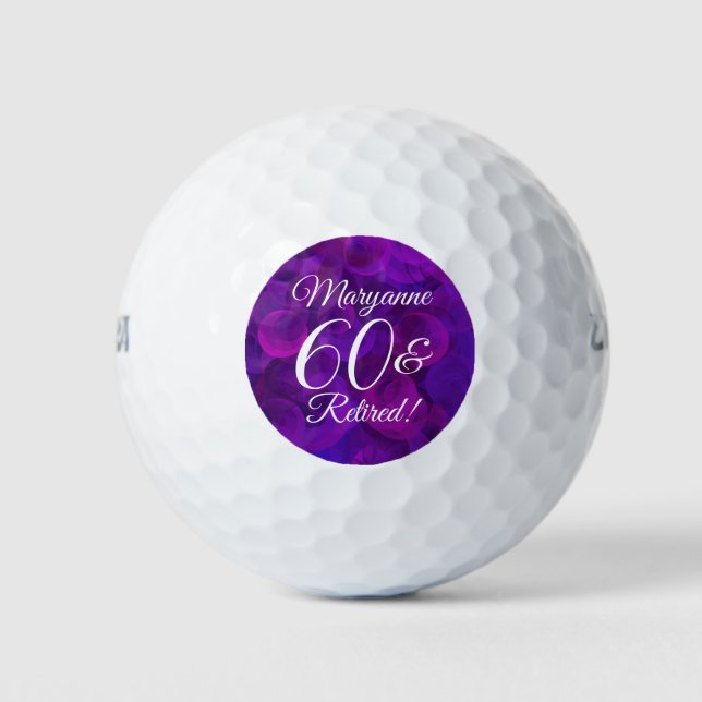Balles De Golf Élégant Purple 60 & Retraité Party (Devant)