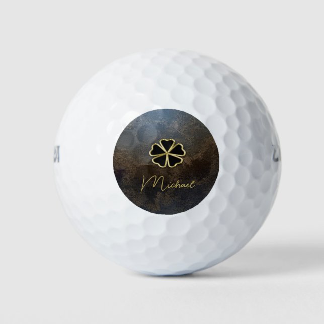 Balles De Golf Elégant Shamrock Or, Revêtement Cuir Clover (Devant)