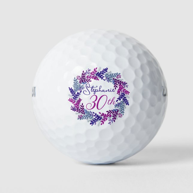 Balles De Golf Élégante couronne rose violet 30e anniversaire (Devant)