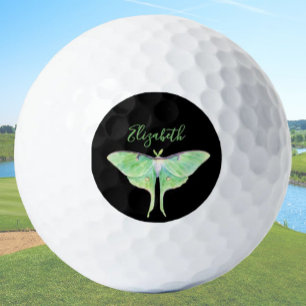 Balles De Golf Elégante Luna Moth Verte Personnalisée Dames Noir
