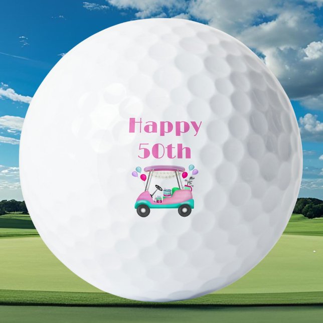 Balles De Golf Élégante partie de golf féminin Panier 50e anniver (Celebrate her 50th in style with these elegant golf balls, perfect for a women’s golf party.)