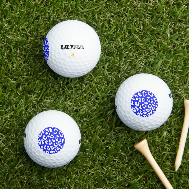 Balles De Golf Empreinte de léopard blanc bleu foncé (Herbe in situ)