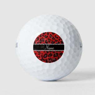 Balles De Golf Empreinte de léopard de parties scintillant rouge