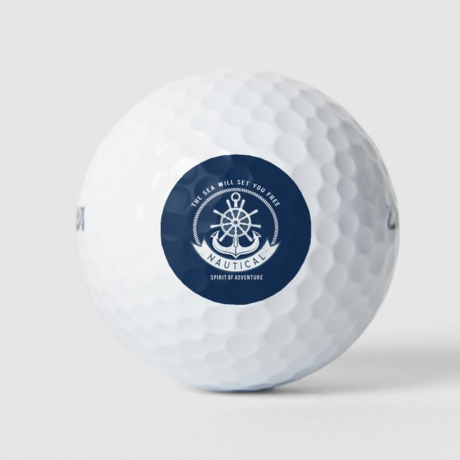 Balles De Golf Esprit nautique Ancre, Roue, Bleu marine (Devant)
