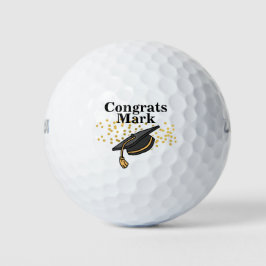 Balles De Golf Félicitation Graduation Noir et Or avec nom