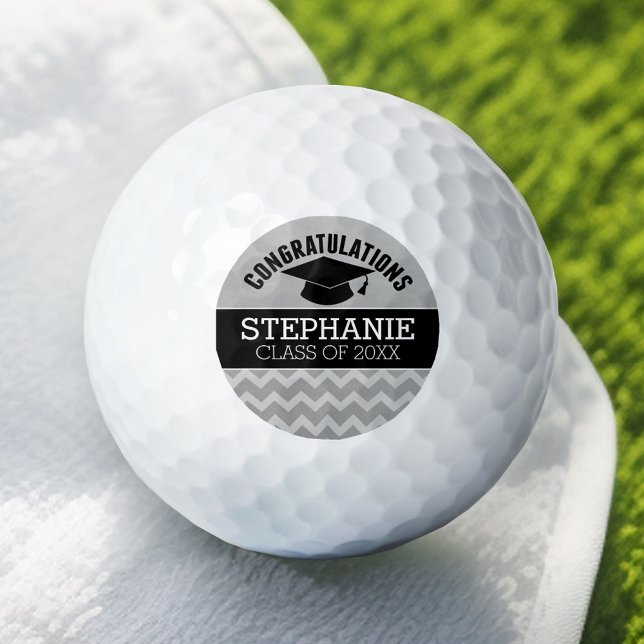 Balles De Golf Félicitations au diplômé - Silver Black Graduate (Add Your Name to this Personalized Golf Ball)