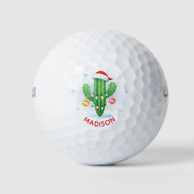 Balles De Golf Festif Cactus de Noël mignon Nom personnalisé (Devant)