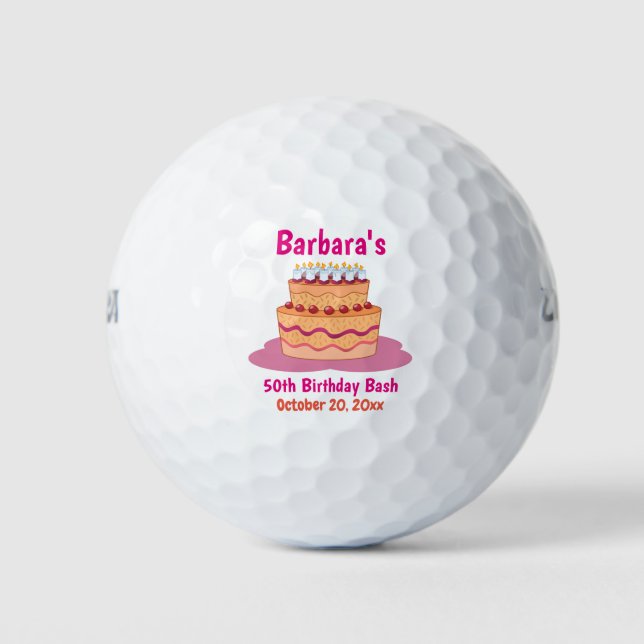 Balles De Golf Fête d'anniversaire 50ème Cinquante Favor Pink Cak (Devant)