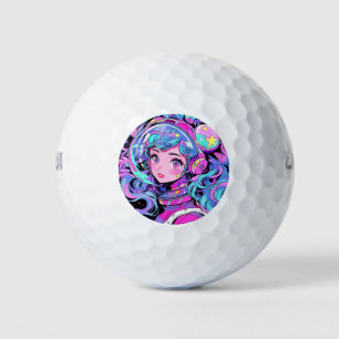 Balles De Golf Fille Anime Kawaii Pastel Rose et Bleu Espace