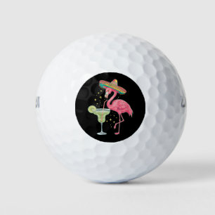 Balles De Golf Flamant rose buvant une Margarita Poncho mexicain