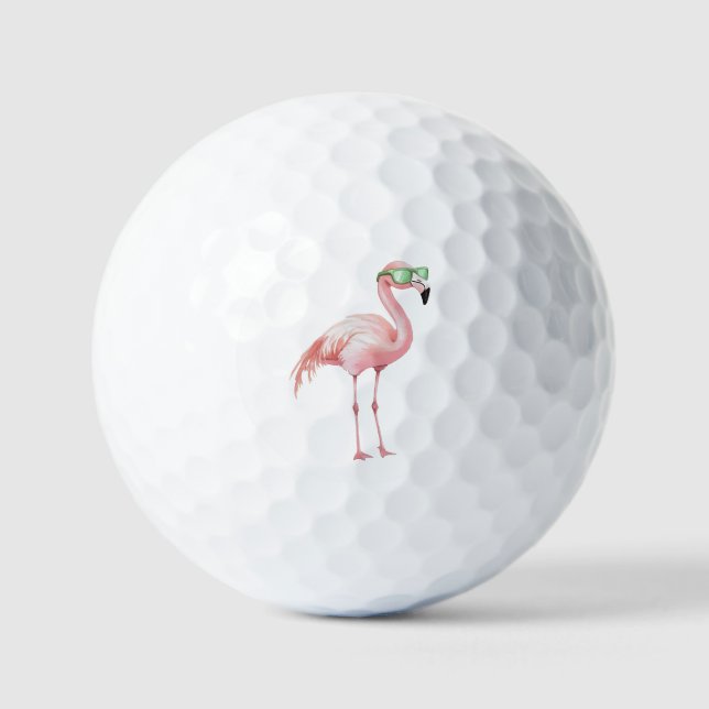 Balles De Golf Flamant rose rose avec lunettes de soleil (Recto)