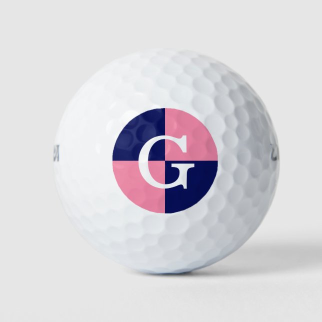 Balles De Golf Flamant rose Rose Marine bleu LG Checker Monogramm (Devant)