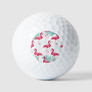 Balles De Golf Flamingo tropical et feuille, motif d'été.