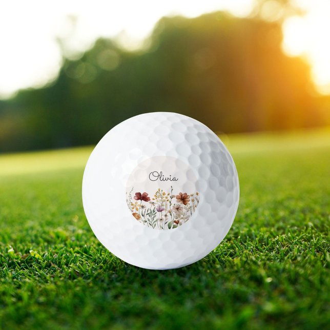 Balles De Golf Fleur sauvage d'aquarelle personnalisé Joli floral (In situ)