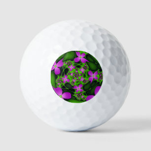 Balles De Golf Fleurs d'art fractales Abstraites rose néon