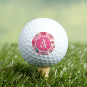 Balles De Golf Fleurs enchaînées monogrammes roses personnalisées