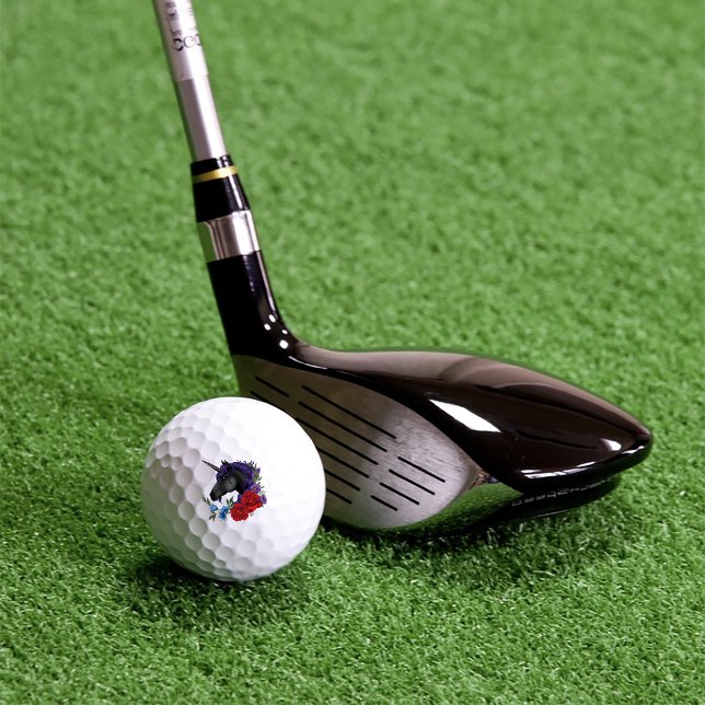 Balles De Golf Fleurs Unicorne Noire violet (Créateur téléchargé)