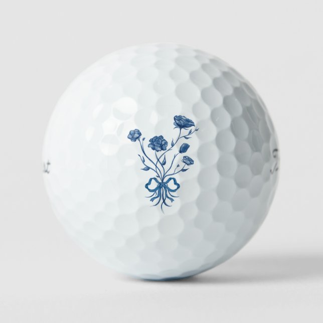 Balles De Golf Floral Bouquet With Blue Bow  (Recto)