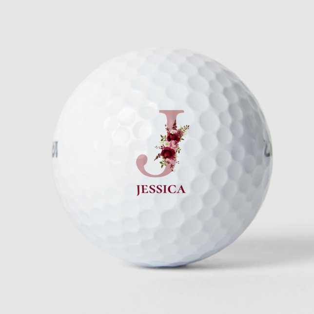 Balles De Golf Floral rose pâle initial J Monogramme (Devant)