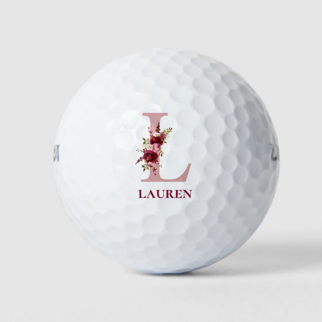 Balles De Golf Floral rose pâle Monogramme initial L (Devant)