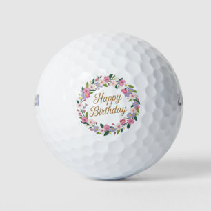Balles De Golf Floral Wreath Happy Birthday Salutation personnali